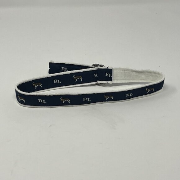 Ralph Lauren boys double ring belt ribbon dogs navy white - Picture 5 of 9